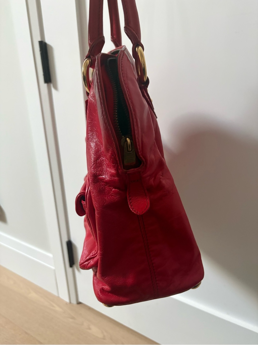 Marc Jacobs Red Leather Satchel with Gold Hardware - Picture 3 of 6
